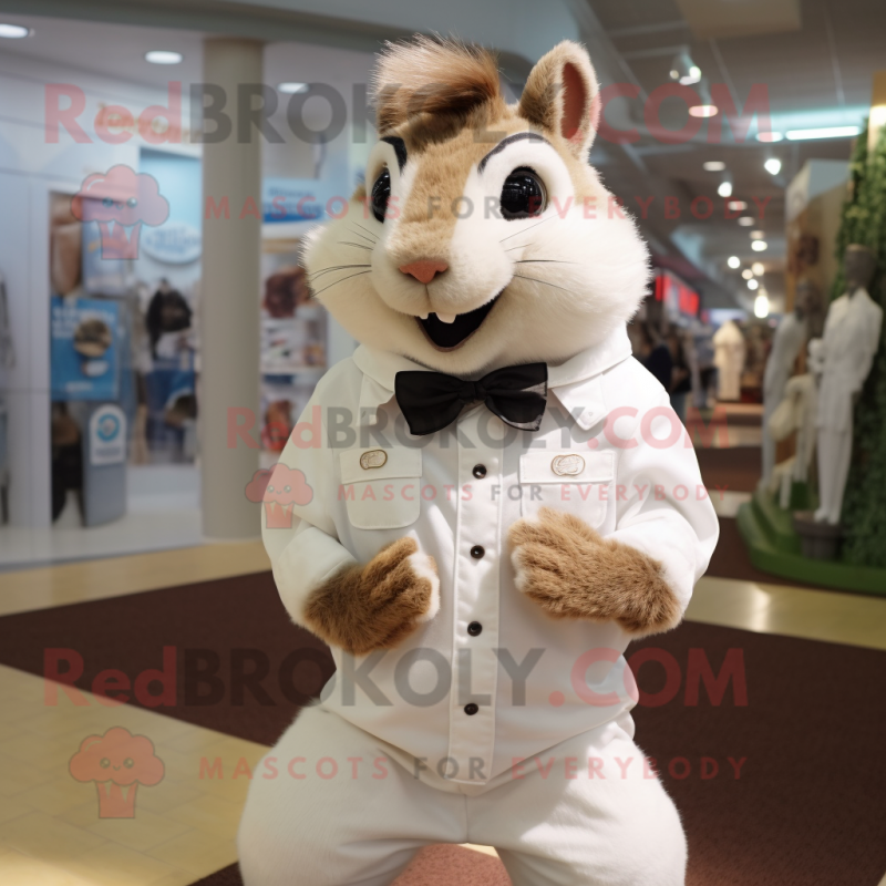 Cream Squirrel mascot costume character dressed with a Poplin Shirt and Cufflinks