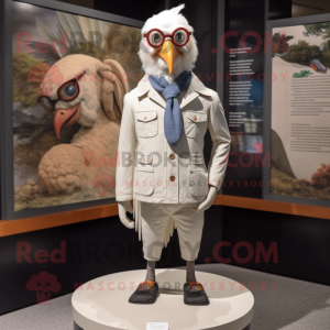 White Pheasant mascot costume character dressed with a Jacket and Eyeglasses