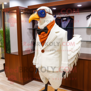 White Pheasant mascot costume character dressed with a Jacket and Eyeglasses