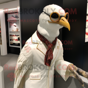 White Pheasant mascot costume character dressed with a Jacket and Eyeglasses