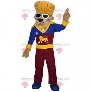 Mascotte de chien de lion habillé en rockeur - Redbrokoly.com