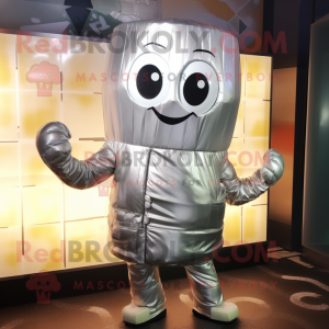 Silver Lasagna mascot costume character dressed with a Parka and Ties