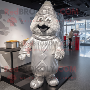 Silver Lasagna mascot costume character dressed with a Parka and Ties
