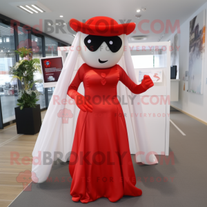 Red Superhero mascot costume character dressed with a Wedding Dress and Hats