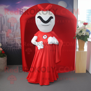 Red Superhero mascot costume character dressed with a Wedding Dress and Hats