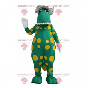 Grøn dinosaur maskot med gule prikker - Redbrokoly.com