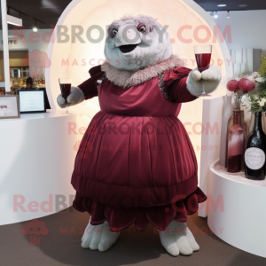 Maroon Glyptodon mascot costume character dressed with a Cocktail Dress and Belts