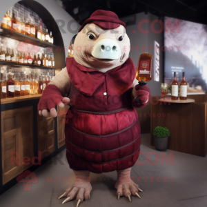 Maroon Glyptodon mascot costume character dressed with a Cocktail Dress and Belts