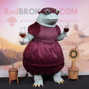 Maroon Glyptodon mascot costume character dressed with a Cocktail Dress and Belts