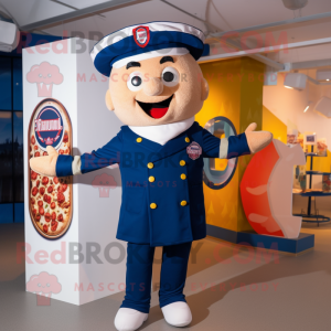 Navy Pizza mascot costume character dressed with a Playsuit and Berets
