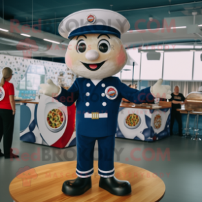 Navy Pizza mascot costume character dressed with a Playsuit and Berets