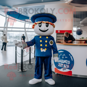 Navy Pizza mascot costume character dressed with a Playsuit and Berets