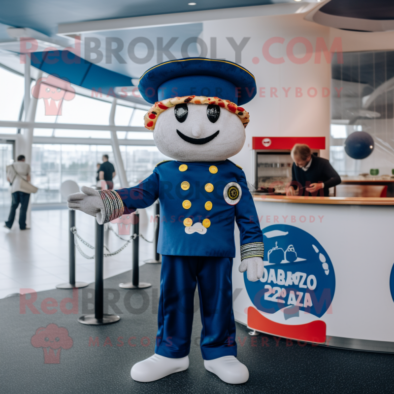 Navy Pizza mascot costume character dressed with a Playsuit and Berets Navy Pizza mascot costume character dressed with a Playsuit and Berets