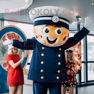 Navy Pizza mascot costume character dressed with a Playsuit and Berets