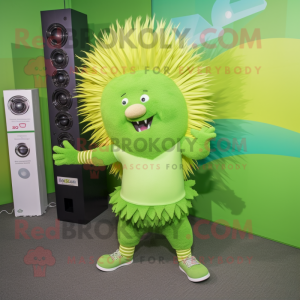 Lime Green Porcupine mascot costume character dressed with a Leggings and Earrings