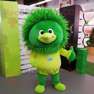 Lime Green Porcupine mascot costume character dressed with a Leggings and Earrings