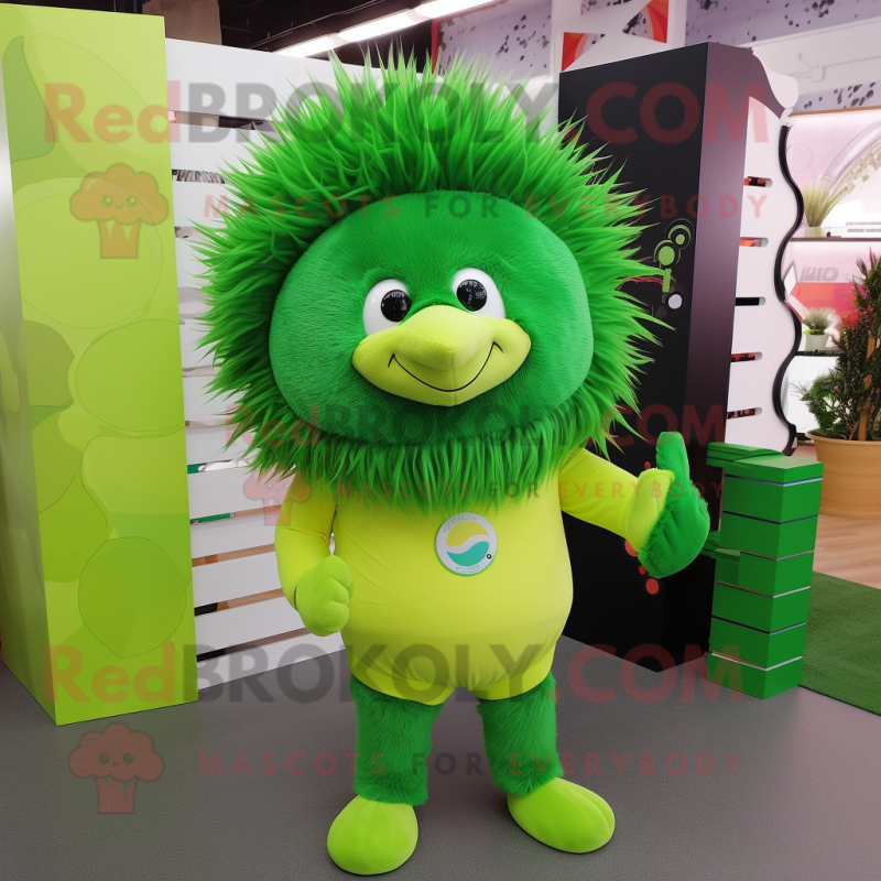 Lime Green Porcupine mascot costume character dressed with a Leggings and Earrings Lime Green Porcupine mascot costume character dressed with a Leggings and Earrings