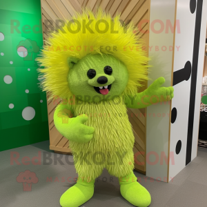 Lime Green Porcupine mascot costume character dressed with a Leggings and Earrings
