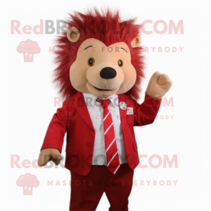 Red Hedgehog mascot costume character dressed with a Trousers and Tie pins