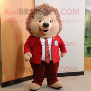 Red Hedgehog mascot costume character dressed with a Trousers and Tie pins