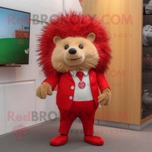 Röd Hedgehog maskot kostym...