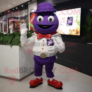 Purple Pepper mascot costume character dressed with a Poplin Shirt and Smartwatches