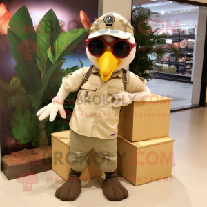 Beige Turkey mascot costume character dressed with a Cargo Pants and Sunglasses