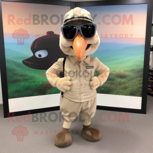 Beige Turkey mascot costume character dressed with a Cargo Pants and Sunglasses