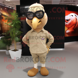 Beige Turkey mascot costume character dressed with a Cargo Pants and Sunglasses