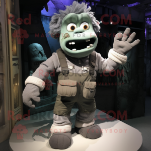 Gray Frankenstein mascot costume character dressed with a Cargo Shorts and Mittens