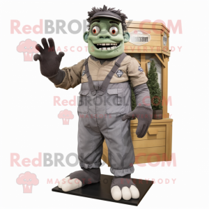 Gray Frankenstein mascot costume character dressed with a Cargo Shorts and Mittens