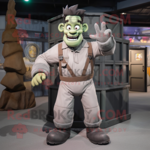 Gray Frankenstein mascot costume character dressed with a Cargo Shorts and Mittens