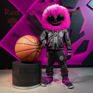 Magenta Basketball Ball mascot costume character dressed with a Biker Jacket and Brooches