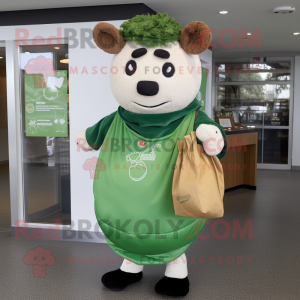 Green Beef Wellington mascot costume character dressed with a Coat and Tote bags