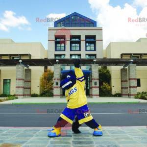 Mascotte de cheval bleu et jaune - Redbrokoly.com