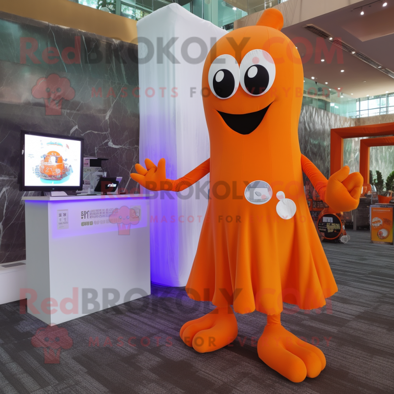 Orange Ghost mascot costume character dressed with a Mini Skirt and Ties