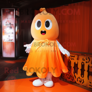 Orange Ghost mascot costume character dressed with a Mini Skirt and Ties