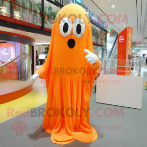 Orange Ghost mascot costume character dressed with a Mini Skirt and Ties