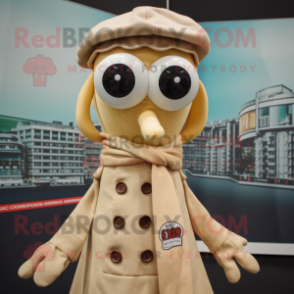 Beige Squid mascot costume character dressed with a Button-Up Shirt and Scarves