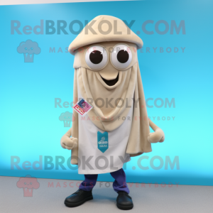 Beige Squid mascot costume character dressed with a Button-Up Shirt and Scarves