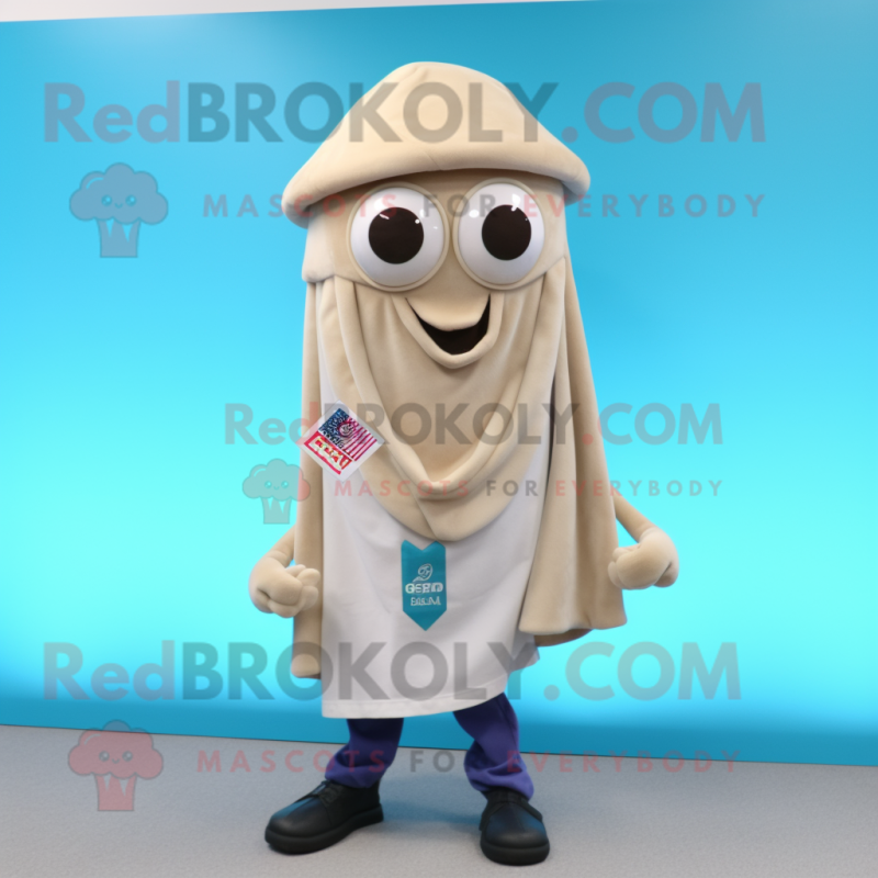 Beige Squid mascot costume character dressed with a Button-Up Shirt and Scarves Beige Squid mascot costume character dressed with a Button-Up Shirt and Scarves