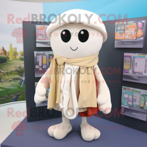 Beige Squid mascot costume character dressed with a Button-Up Shirt and Scarves