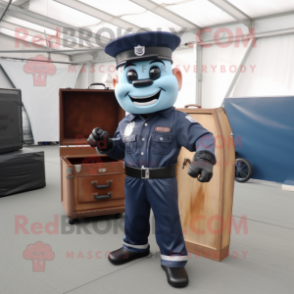 Navy Bbq Ribs mascot costume character dressed with a Jumpsuit and Briefcases