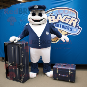 Navy Bbq Ribs mascot costume character dressed with a Jumpsuit and Briefcases