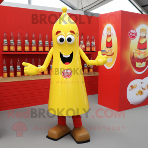 Lemon Yellow Bottle Of Ketchup mascot costume character dressed with a Playsuit and Cufflinks