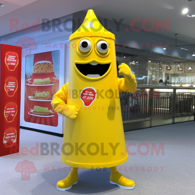 Lemon Yellow Bottle Of Ketchup mascot costume character dressed with a Playsuit and Cufflinks Lemon Yellow Bottle Of Ketchup mascot costume character dressed with a Playsuit and Cufflinks