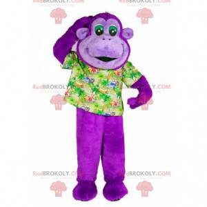 Mascotte de singe violet avec une chemise de vacancier -