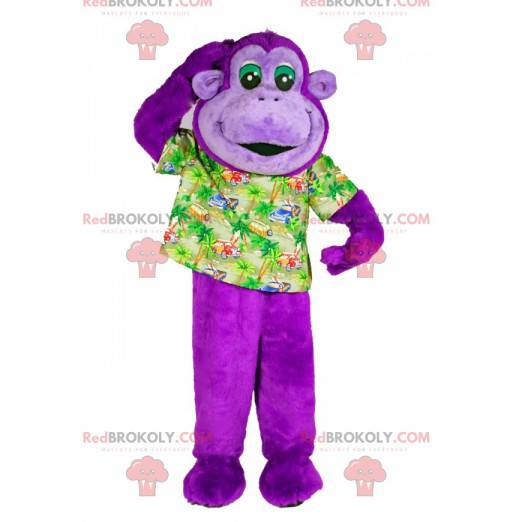 Mascota mono púrpura con camisa de veraneante - Redbrokoly.com