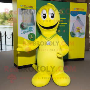 Lemon Yellow Loch Ness Monster mascot costume character dressed with a T-Shirt and Keychains