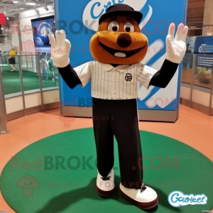 Brown Baseball Glove mascot costume character dressed with a Tuxedo and Shoe laces